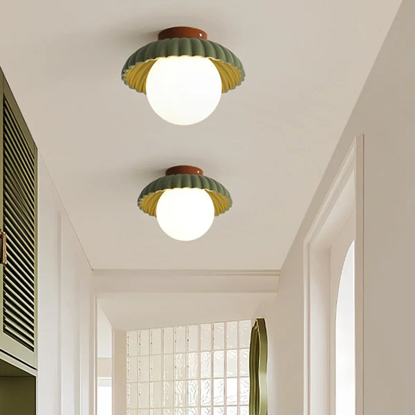Juno Cream-Colored Flower Bud Glass Ceiling Lamp